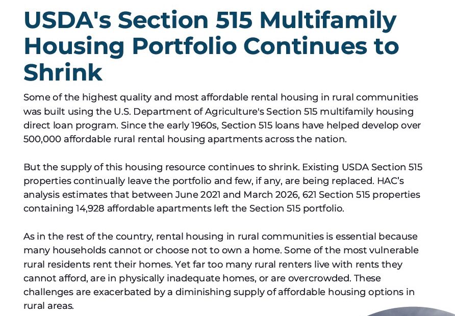 RURAL RESEARCH BRIEF: USDA's Section 515 Multifamily Housing Portfolio Continues to Shrink