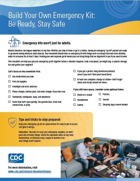 Teen Emergency Kit Checklist | Natural Disasters Teen Emergency Kit Checklist | Natural Disasters