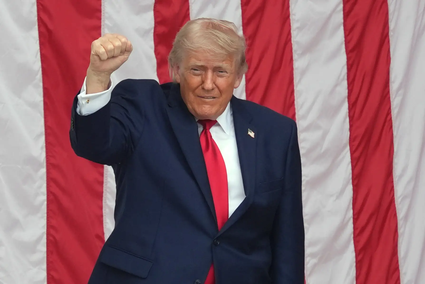 A photo of President Trump speaking at a Memorial Day observance on Monday.