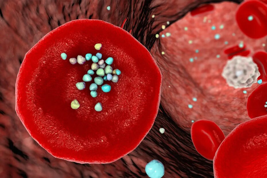 A computer rendering of microplastics in the blood.
