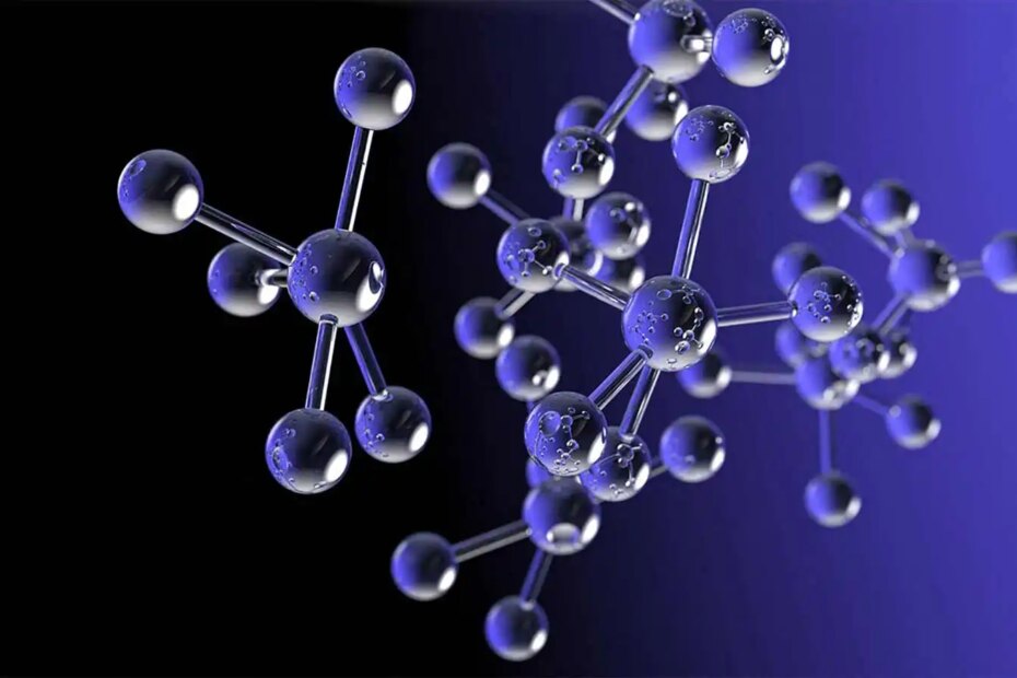 A computer rendering of chains of amino acids.