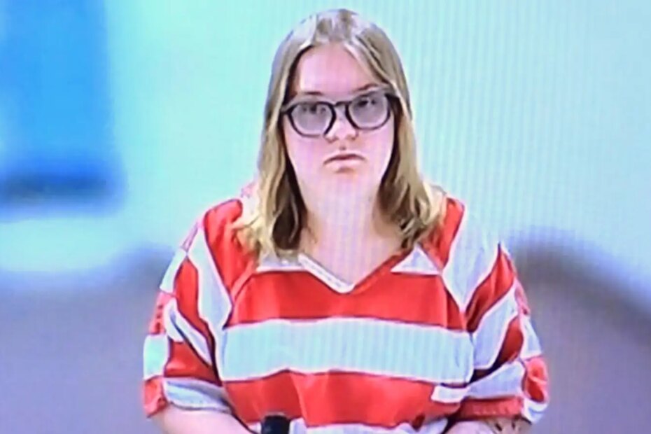 A photo of Andrea Shaw during a remote court hearing in the Payette County District Court in Payette, Idaho.