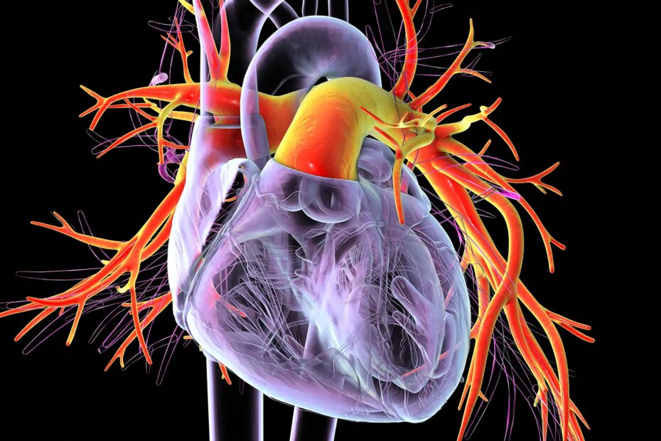 A computer rendering of the heart with the pulmonary artery highlighted.