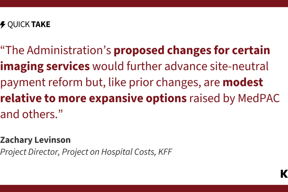 Quote from Zachary Levinson, KFF Project Director of the KFF Project on Hospital Costs. It says, “The Administration’s proposed changes for certain imaging services would further advance site-neutral payment reform but, like prior changes, are modest relative to more expansive options raised by MedPAC and others.” 