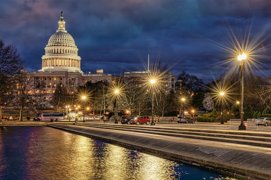 A photo of Capitol Hill at dusk.