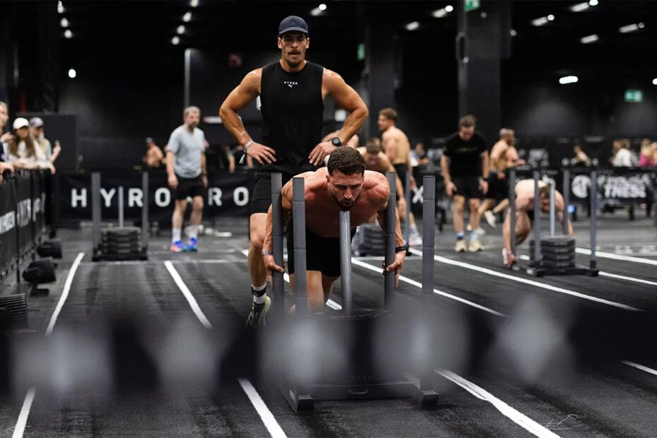 A photo of competitors at a HYROX competition.