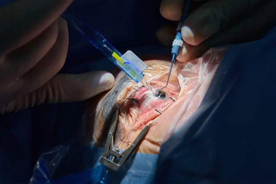 A photo of surgeons performing cataract surgery.