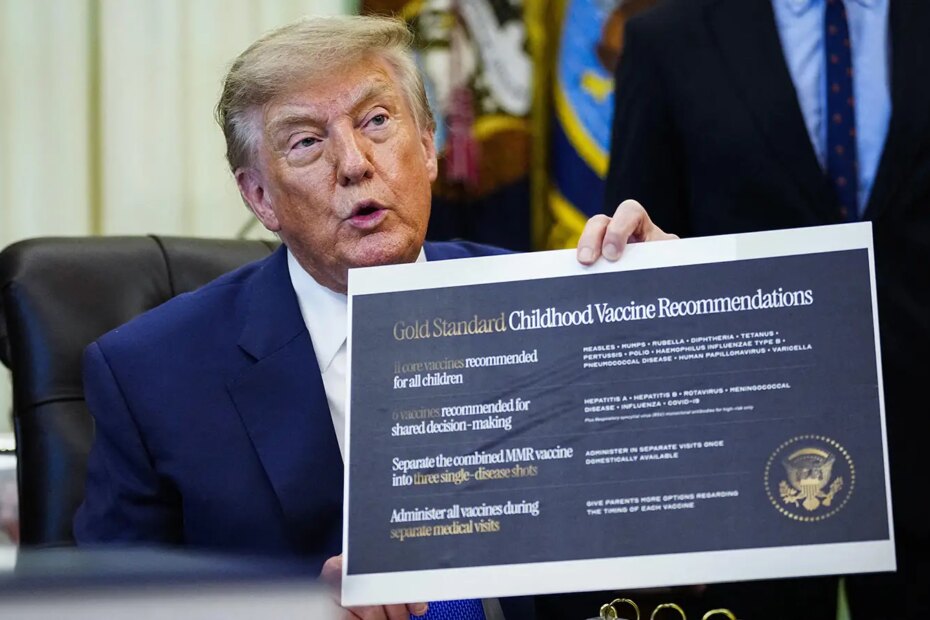 A photo of Trump holding a printout of his new vaccine schedule.